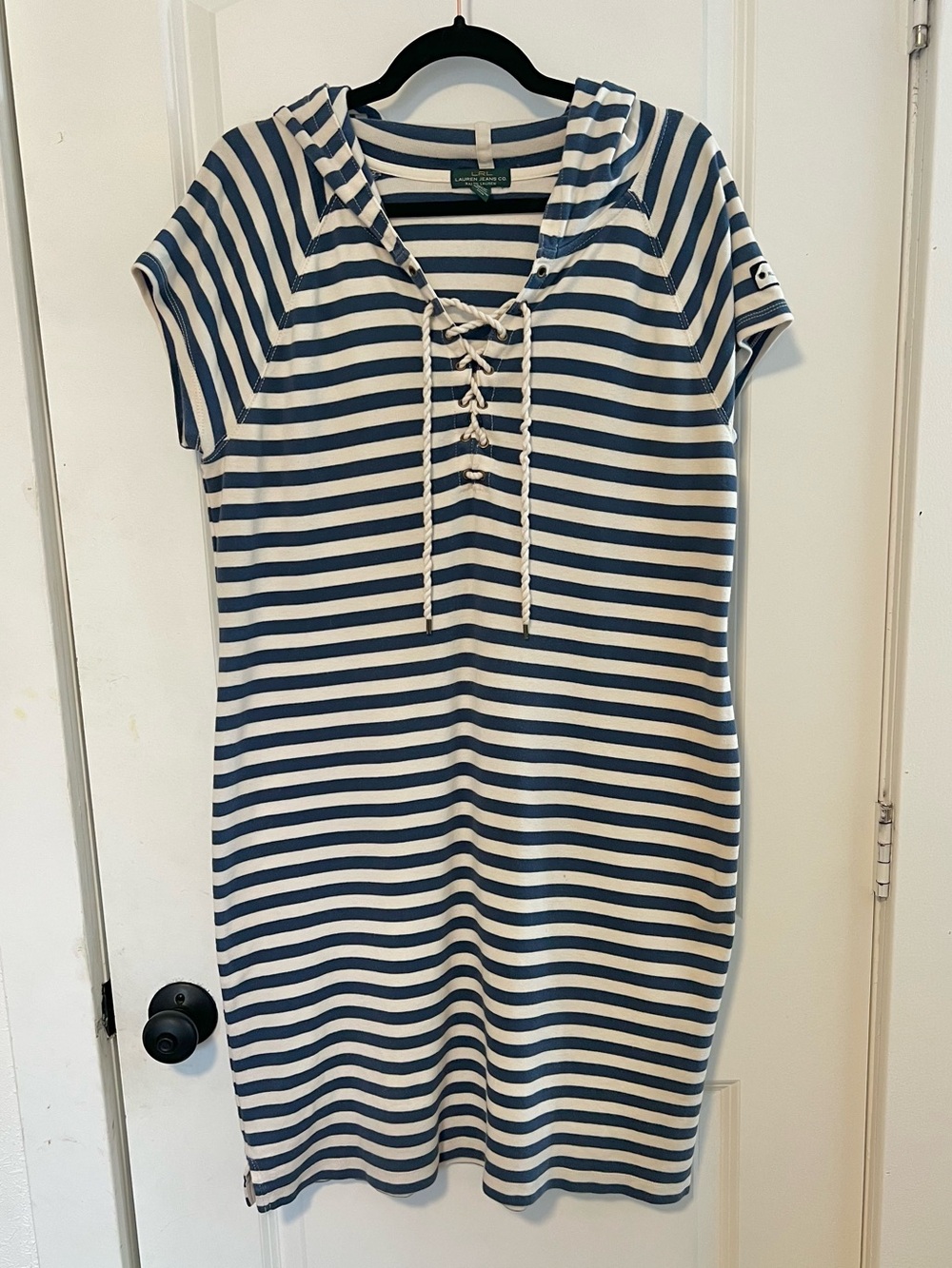 LRL Lauren Jeans Co Nautical Striped Hooded Cotton Tee Shirt Dress